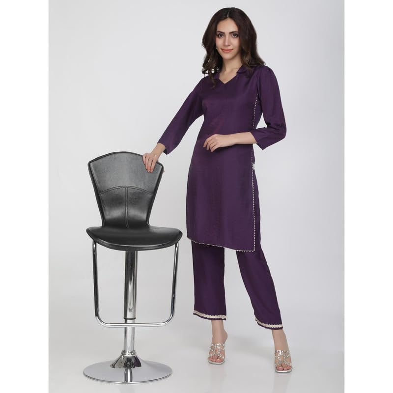 Eayaa Fashion Women's Purple Kurti Mirror Co-ord Set image 7