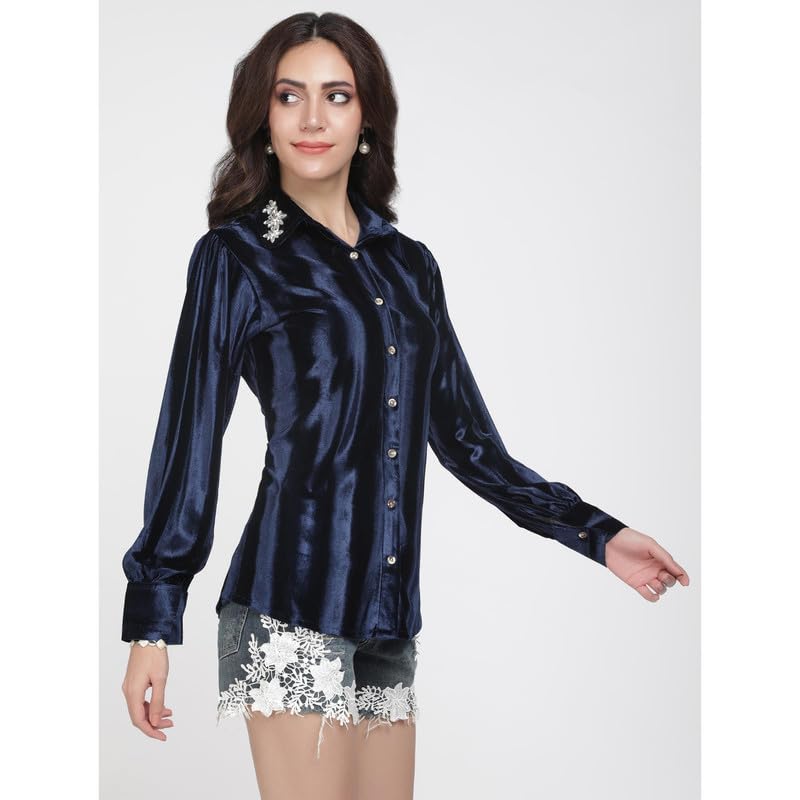 Eayaa Fashion Women's Velvet Shirt image 4