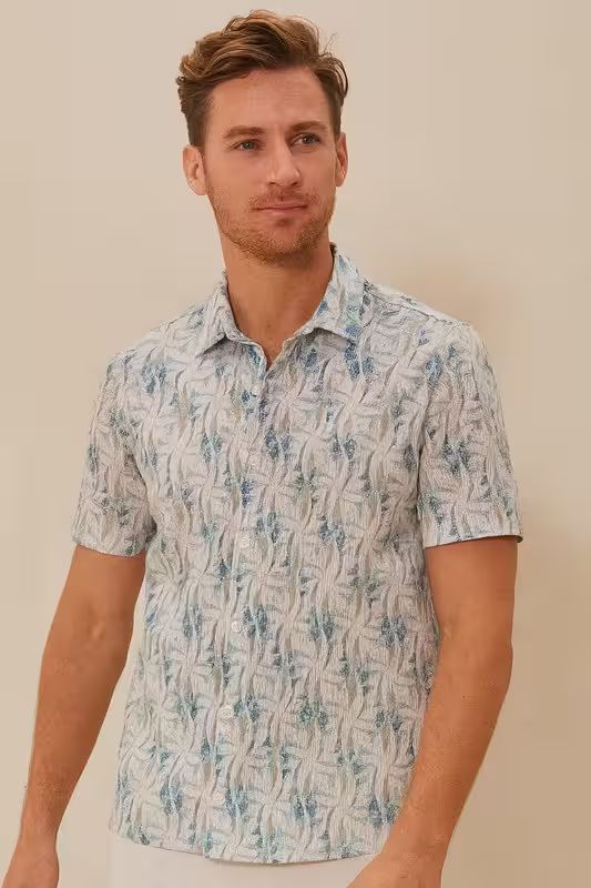 Aqua Palm Stretch Cotton Shirt
