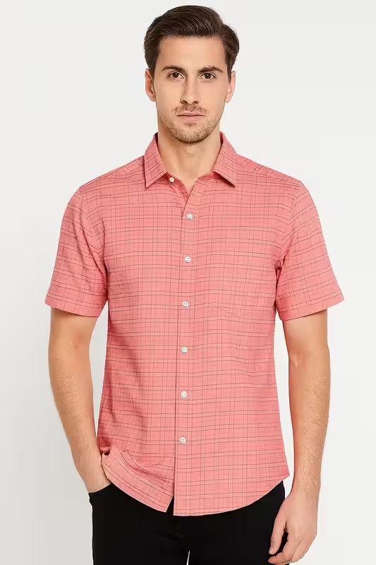 Coral Grid Premium Cotton Shirt
