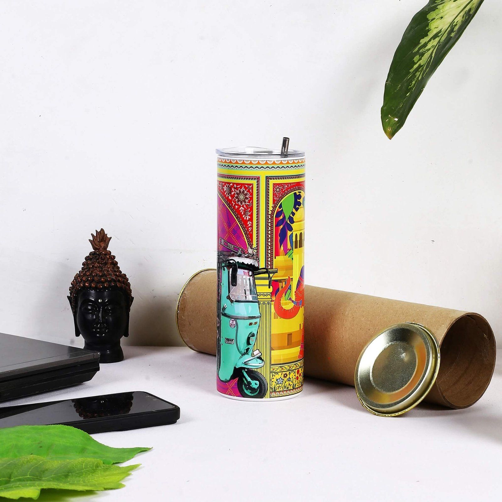 Rickshaw In Shekhawati Tumbler Bottle With Straw