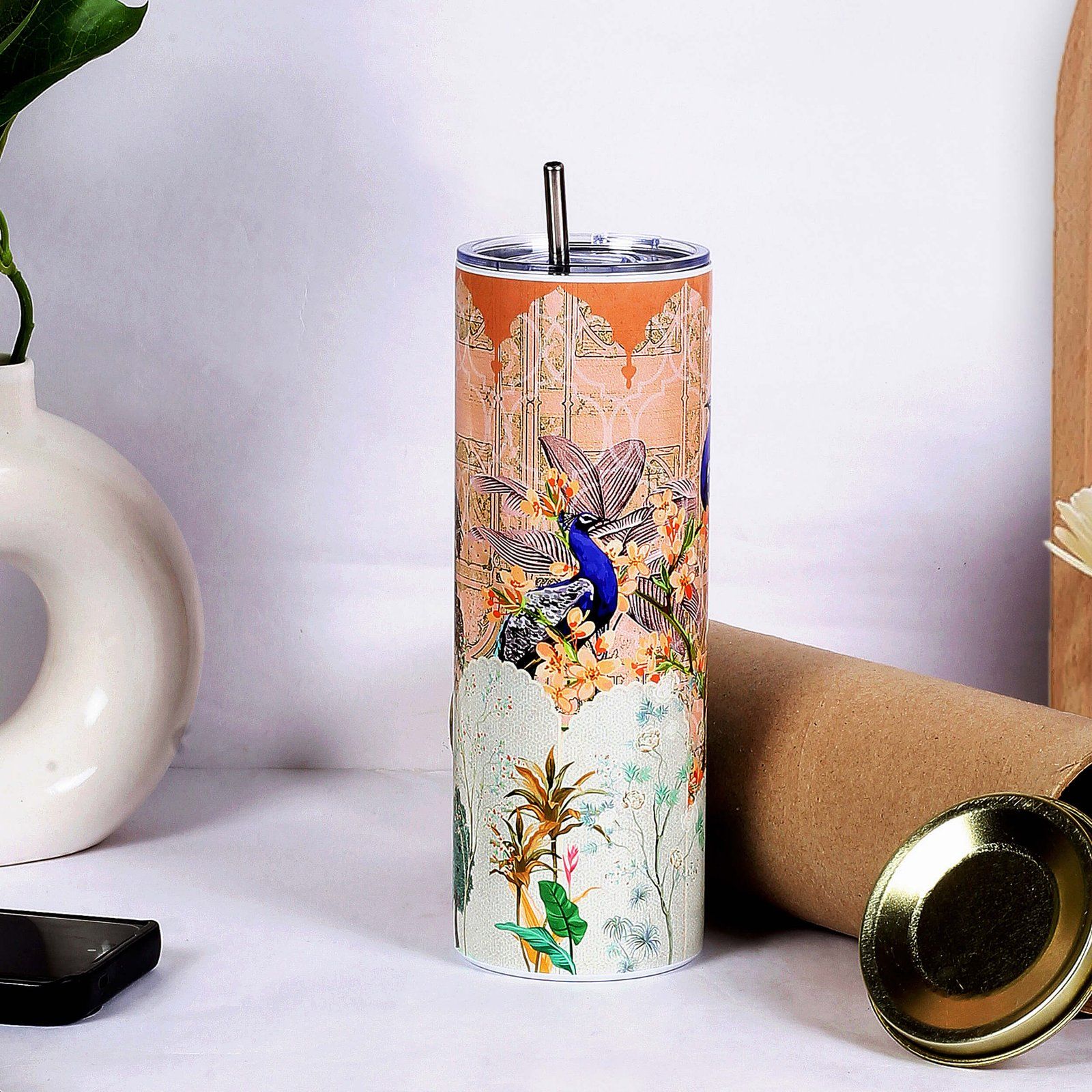 Peacock Majesty Palace Stainless Steel Tumbler With Straw