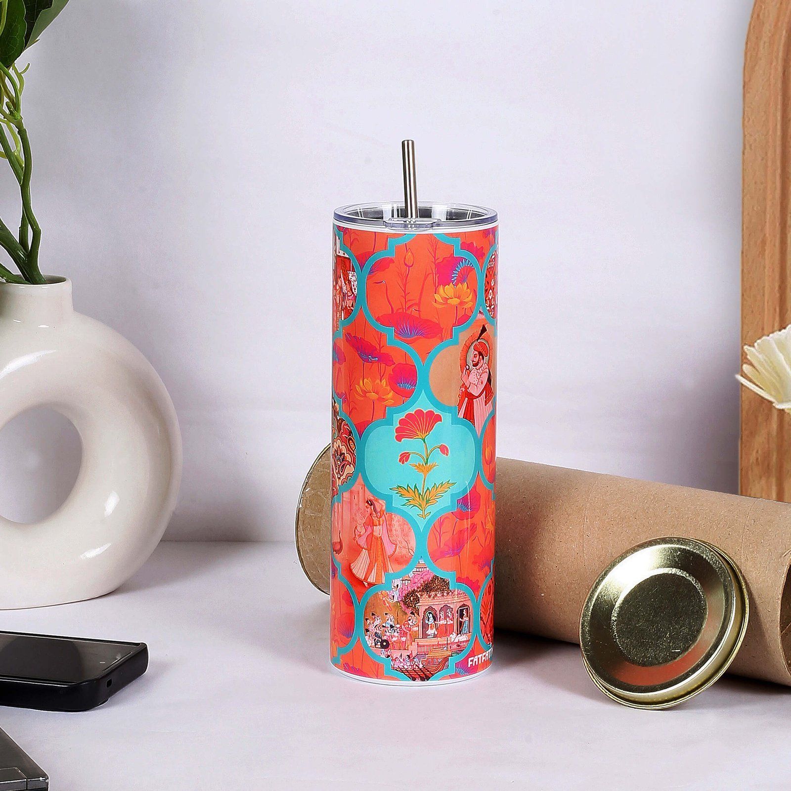 Royal Courtyard Stainless Steel Tumbler With Straw