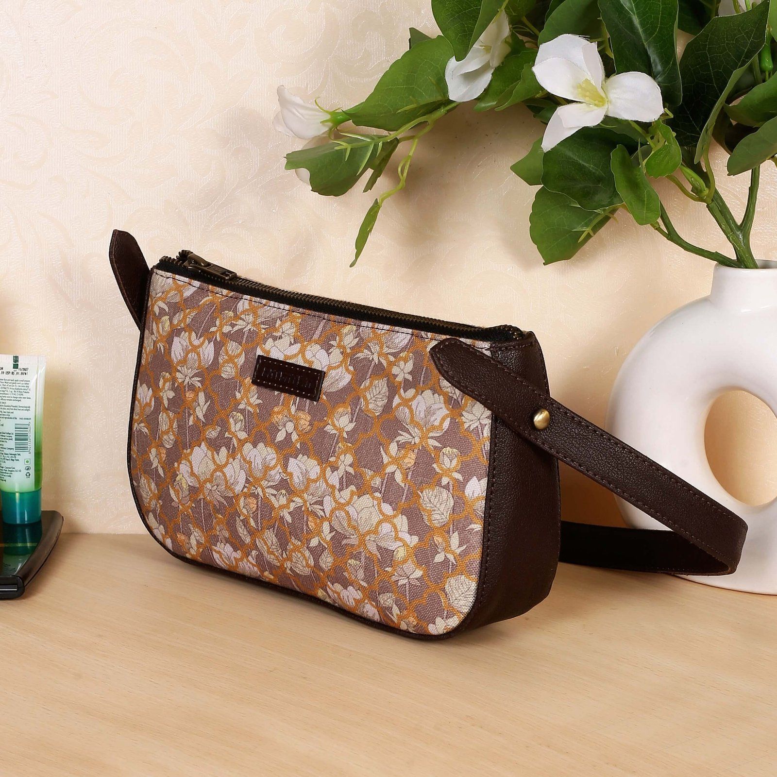 Subtle Floral Print Baguette Bag
