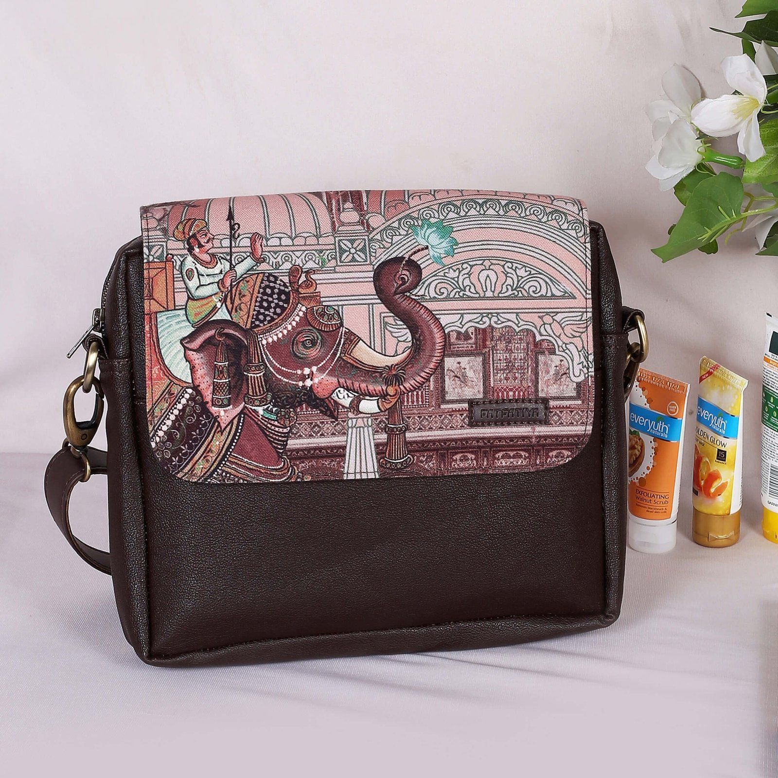 Elephant Procession Art Sling Bag