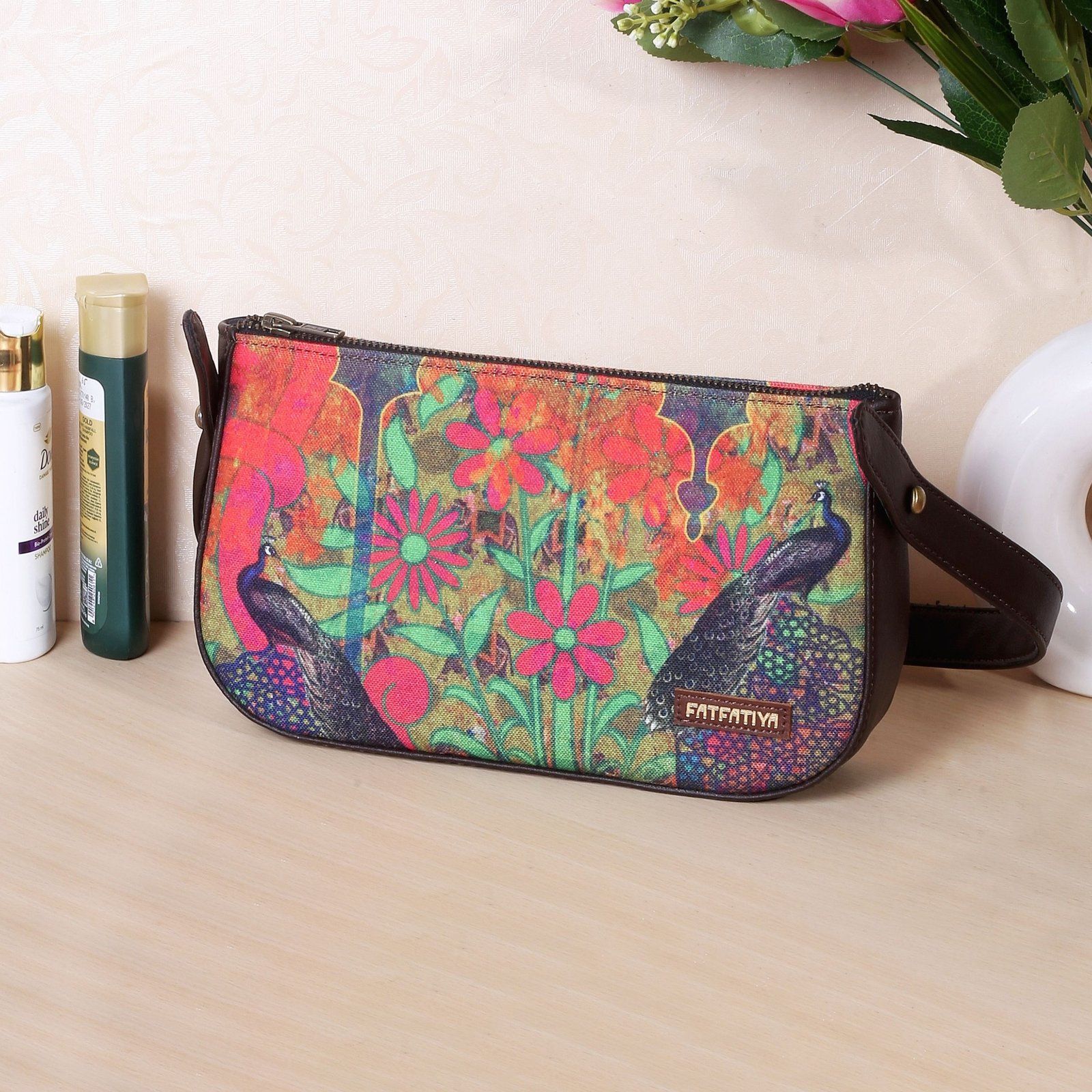 Dual Peacock Artwork Baguette Bag