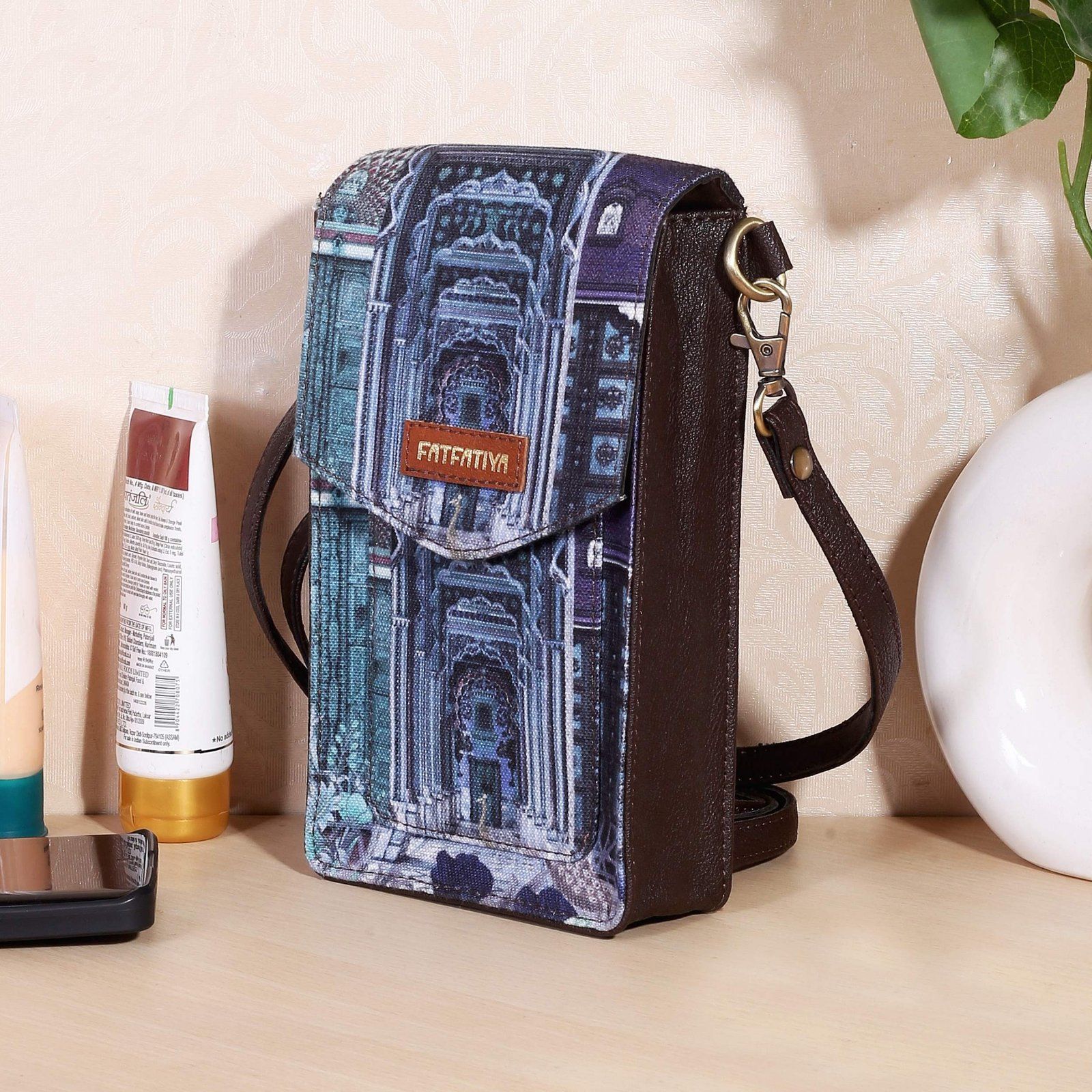 Architectural Print Mobile Sling Bag For Women