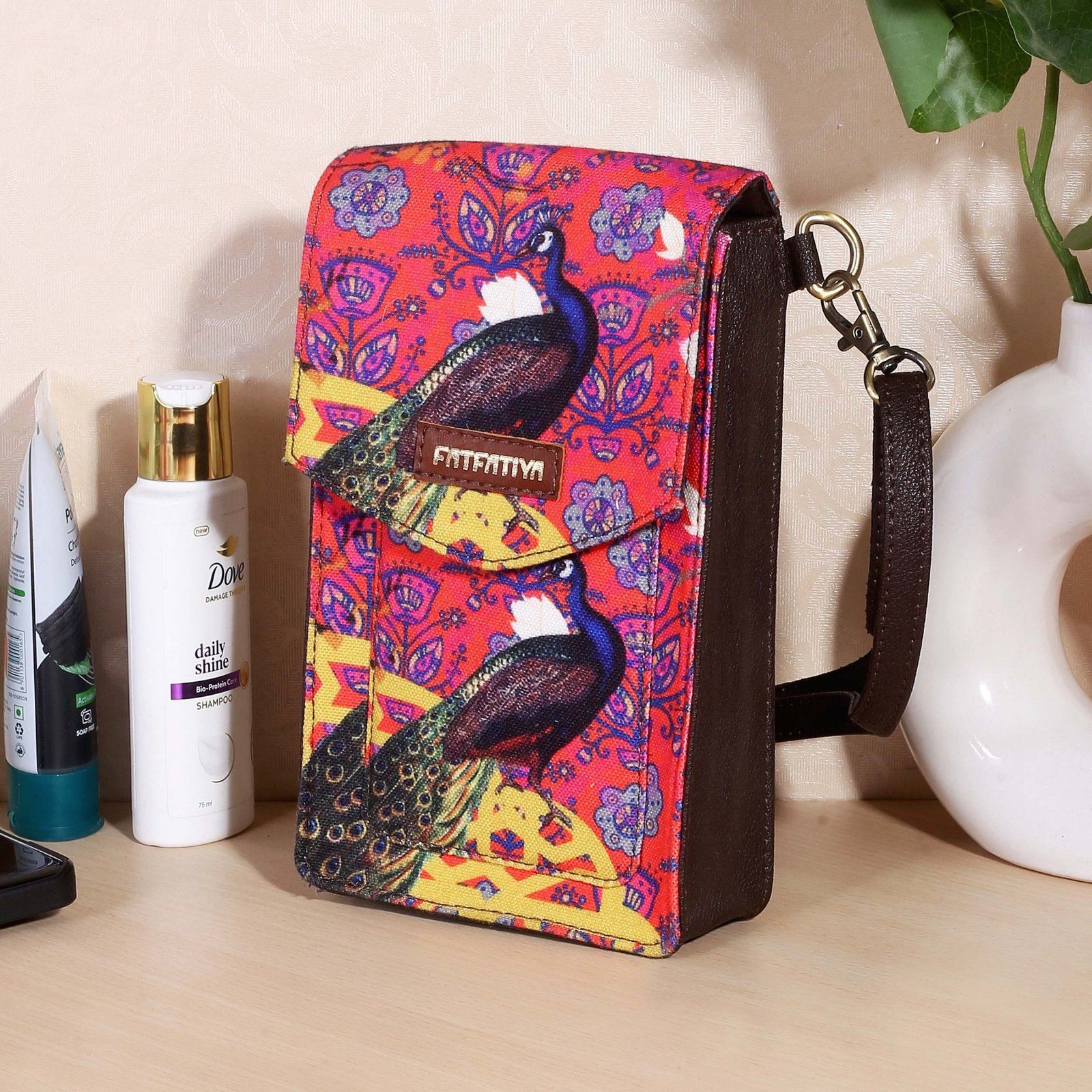 Rajasthani Peacock Print Mobile Sling Bag For Women