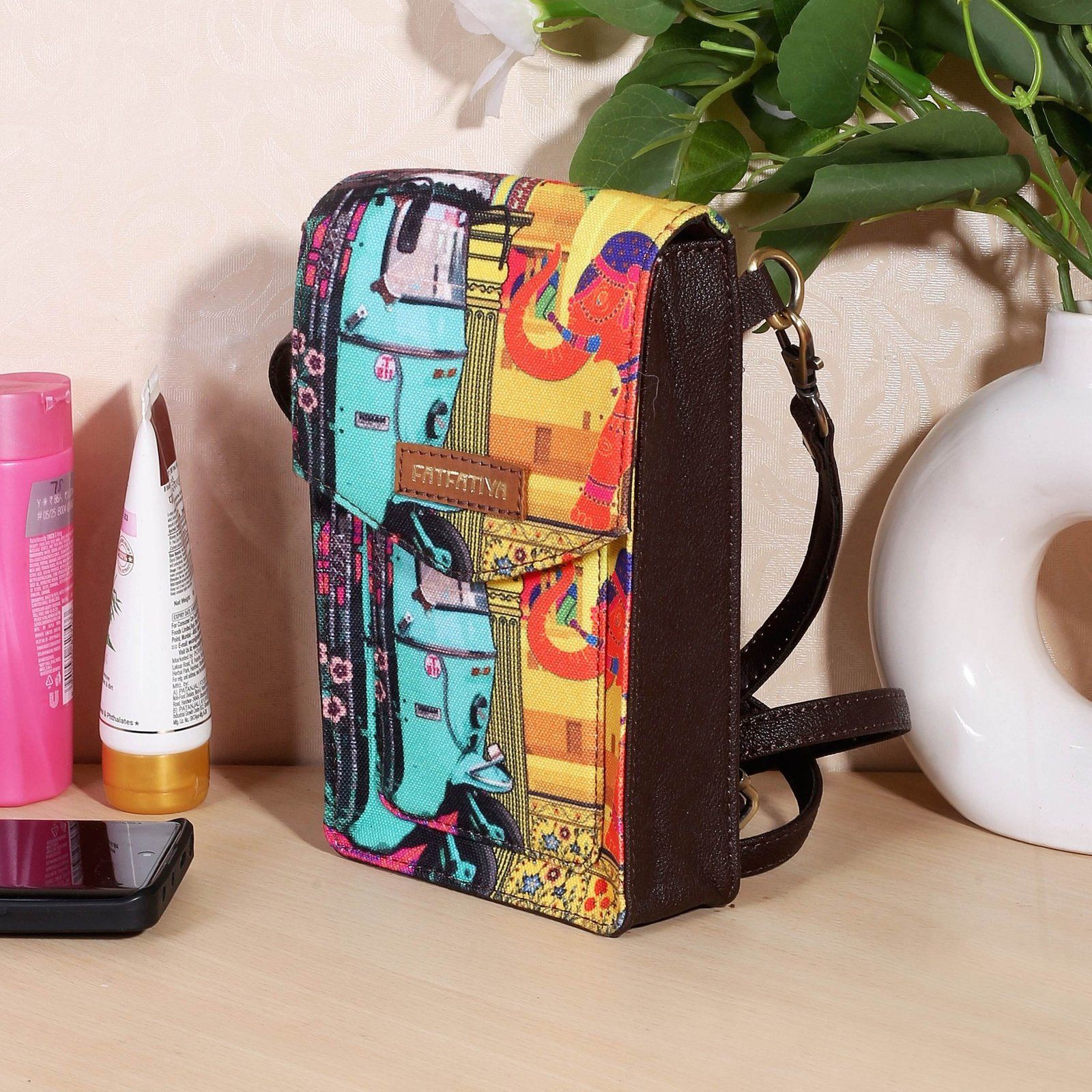 Auto Rickshaw Print Mobile Sling Bag For Women