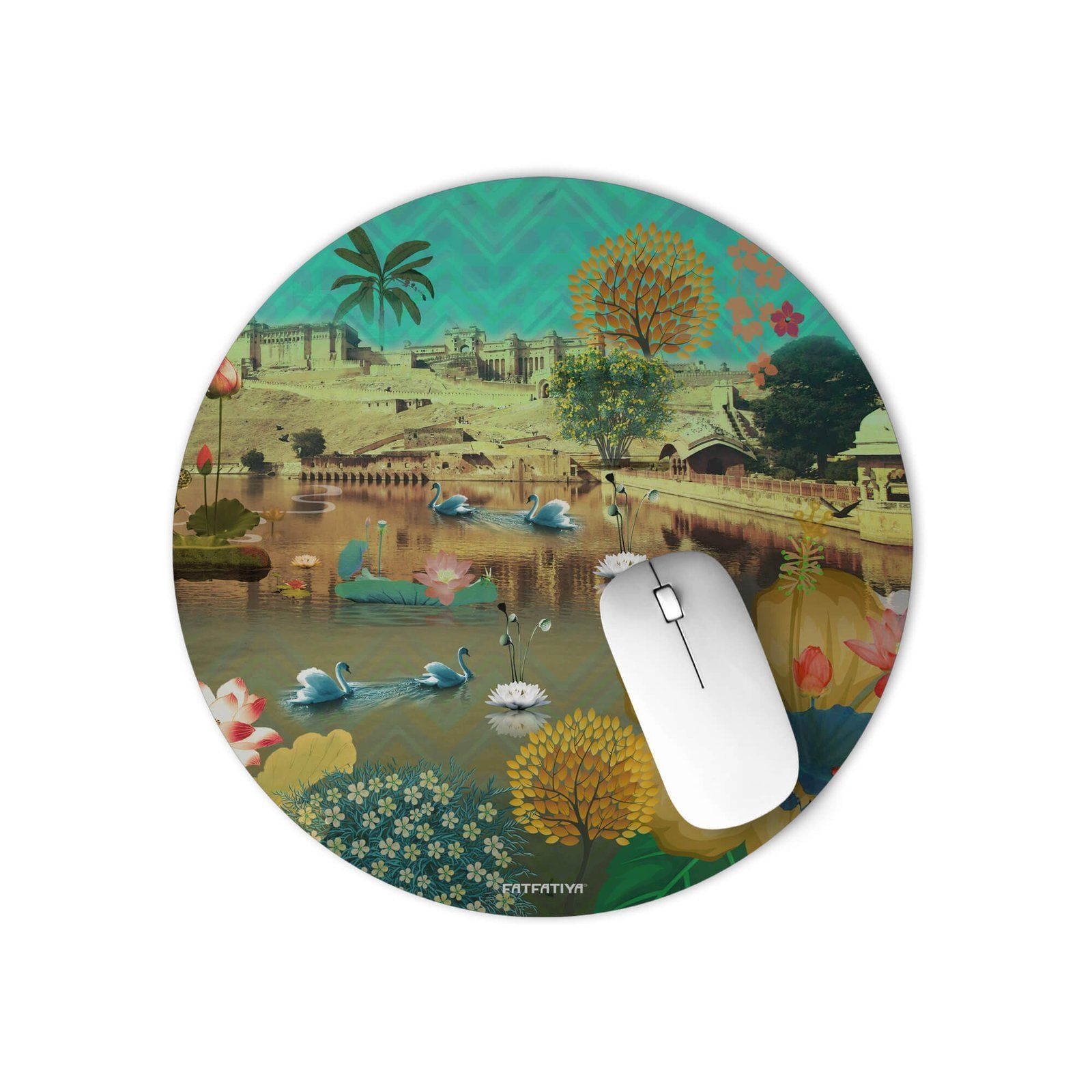 Beautiful Amer Fort Lake Desktop Mouse Pad