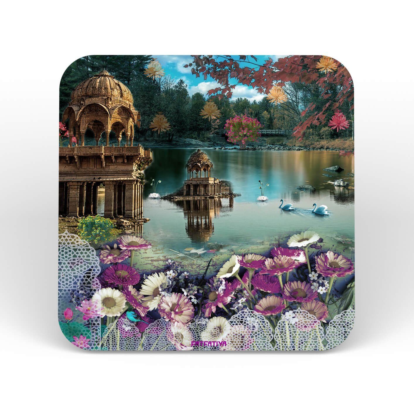 Traditional Rajasthani Lake Scene Table Coasters Set Of 6