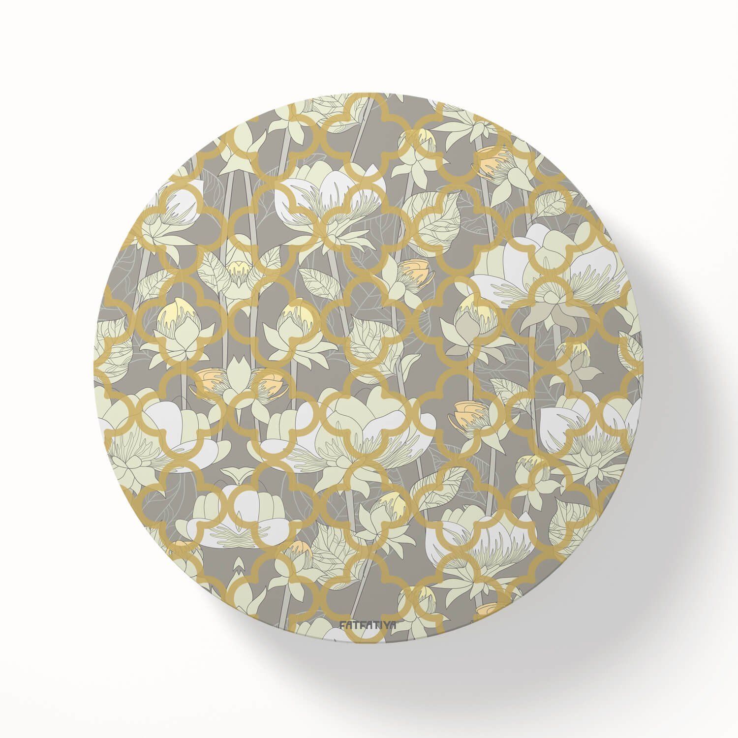 White Lotus Flower Round Coaster Set