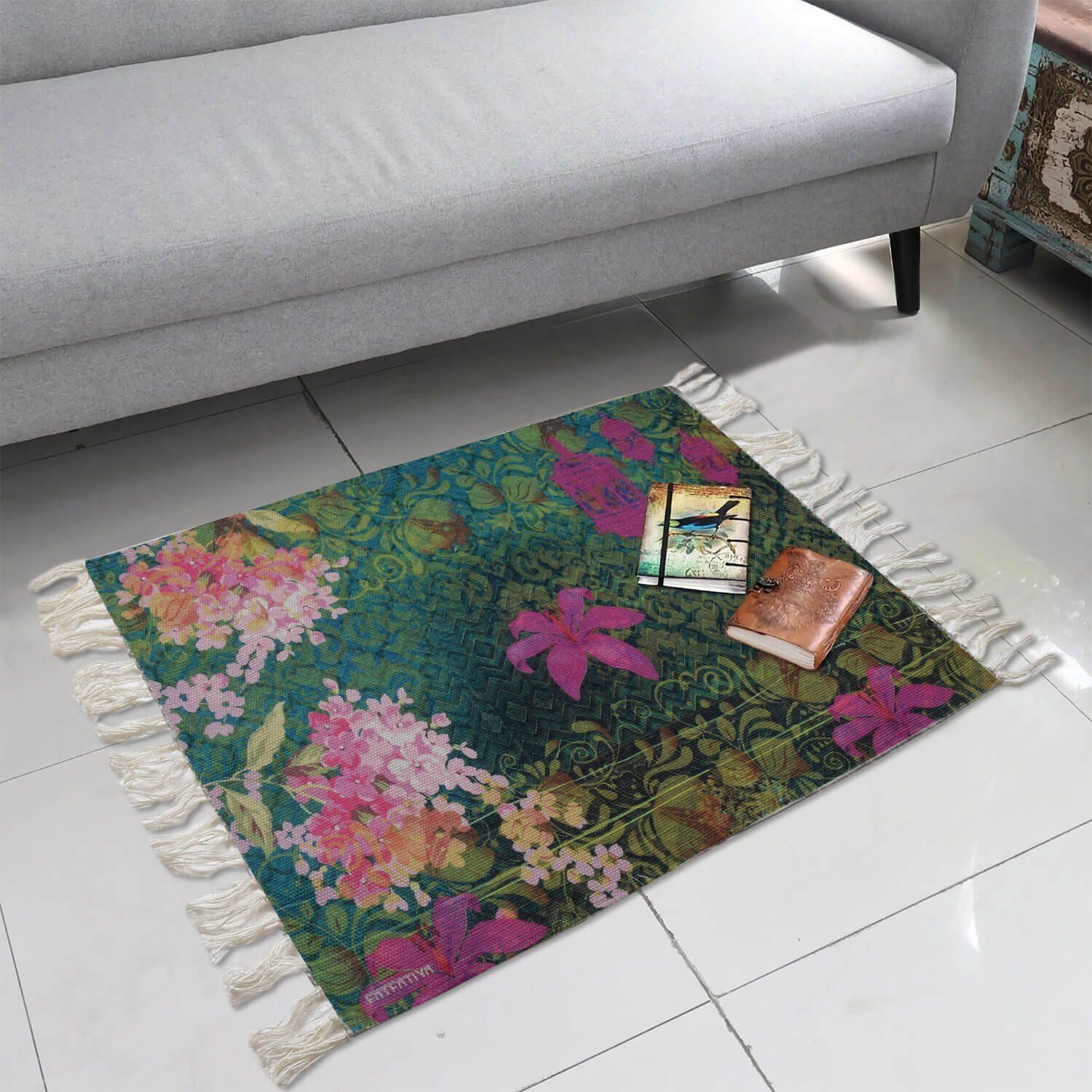Pink &AMP; Green Flower Recycled Outdoor Mat