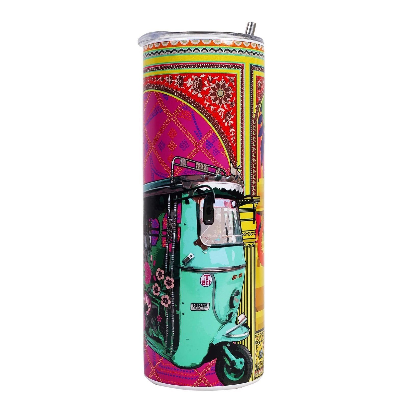 Rickshaw In Shekhawati Tumbler Bottle With Straw image 2