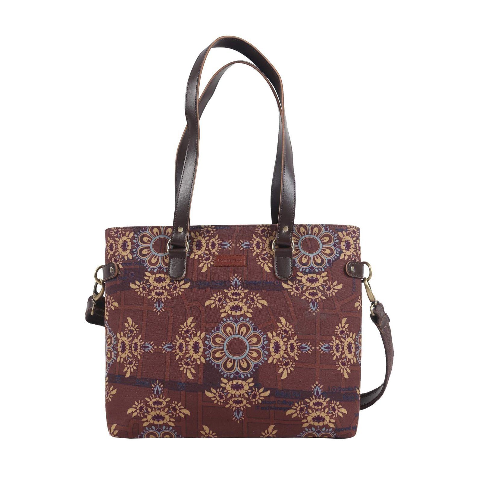 Brown Floral Motif Trendy Bag image 2