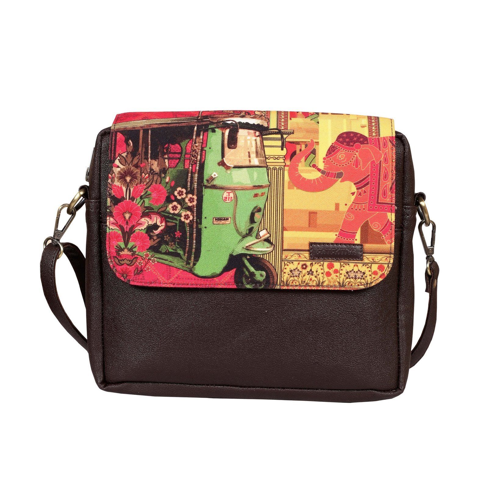 Auto Rickshaw, Elephant & Floral Art Sling Bag image 2