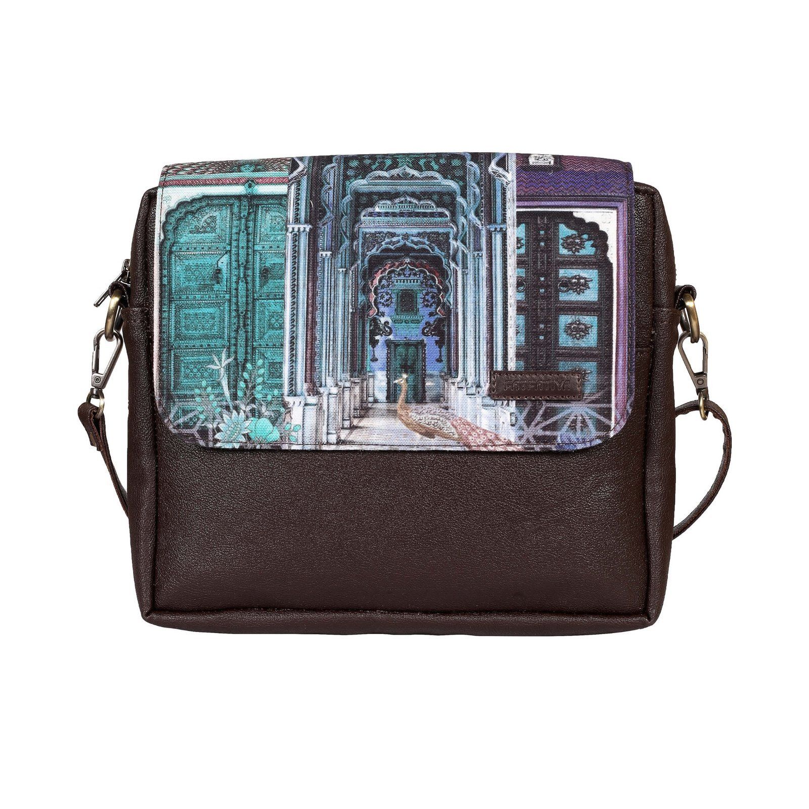 Teal Heritage Architecture Print Sling Bag image 2