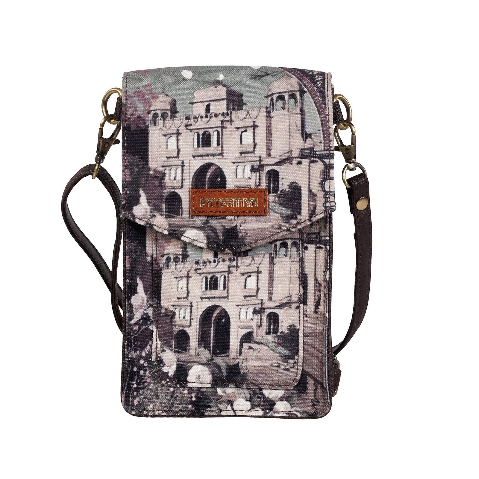 Vintage Architectural Print Mobile Sling Bag For Women image 2