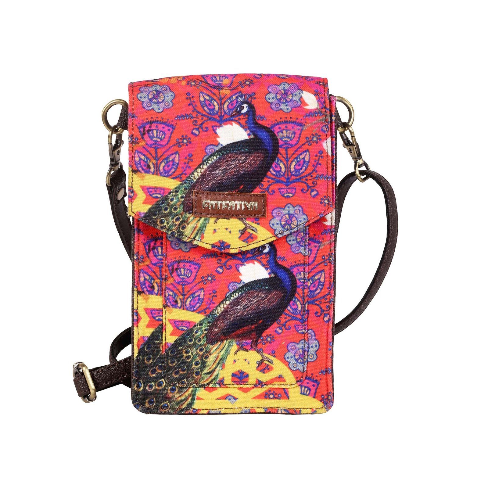 Rajasthani Peacock Print Mobile Sling Bag For Women image 2