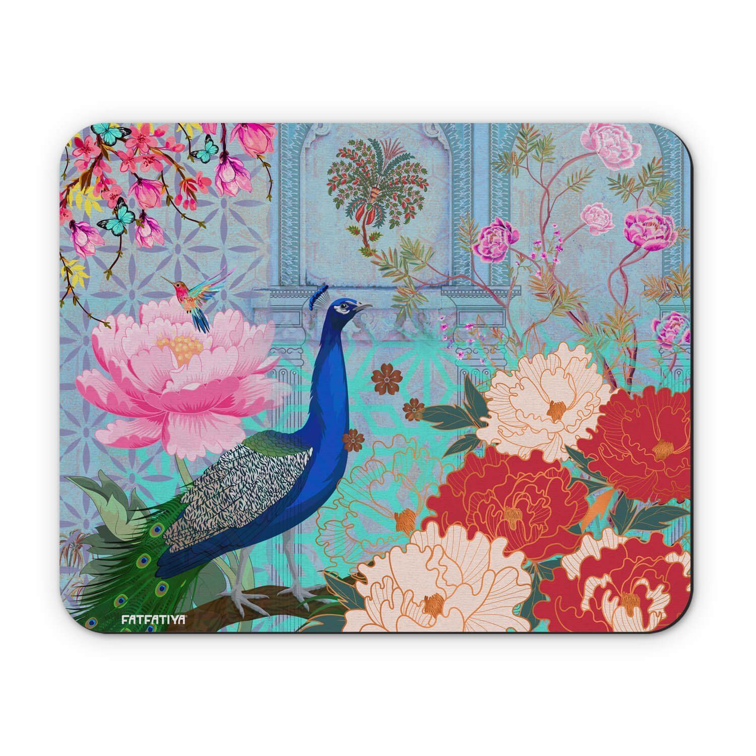 Elegant Peacock And Flower Mouse Pad image 2