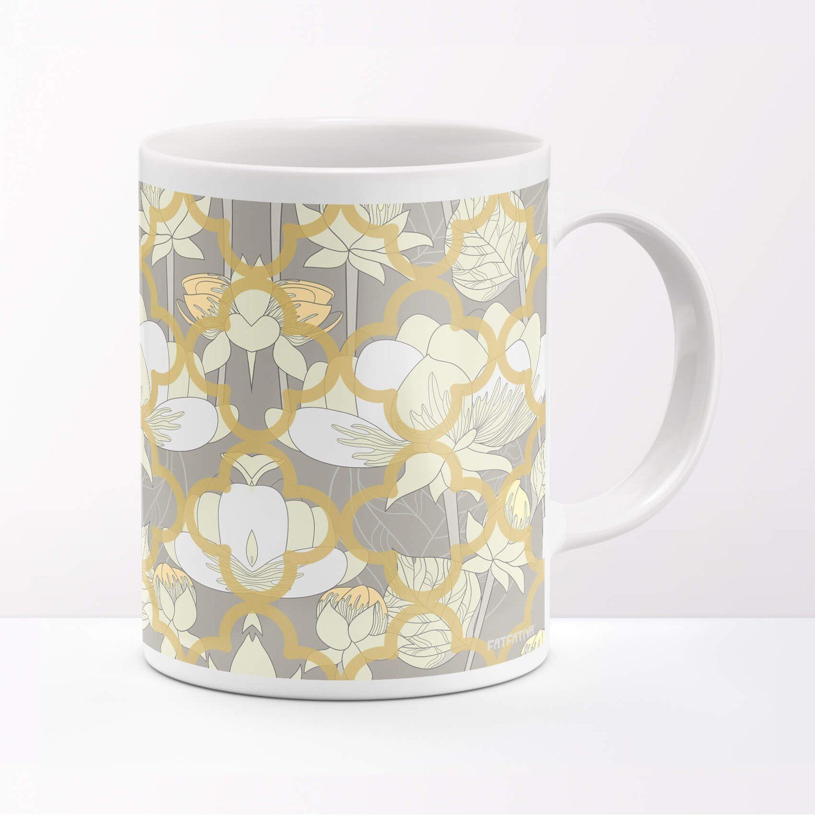 White Lotus Flower Ceramic Mug image 2