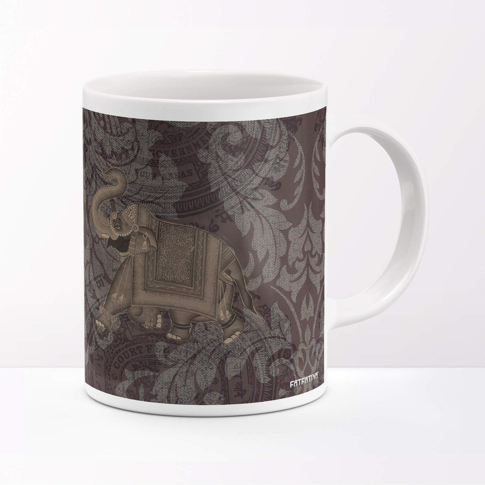 Jaipuri Elephant Brown Coffee Mug image 2