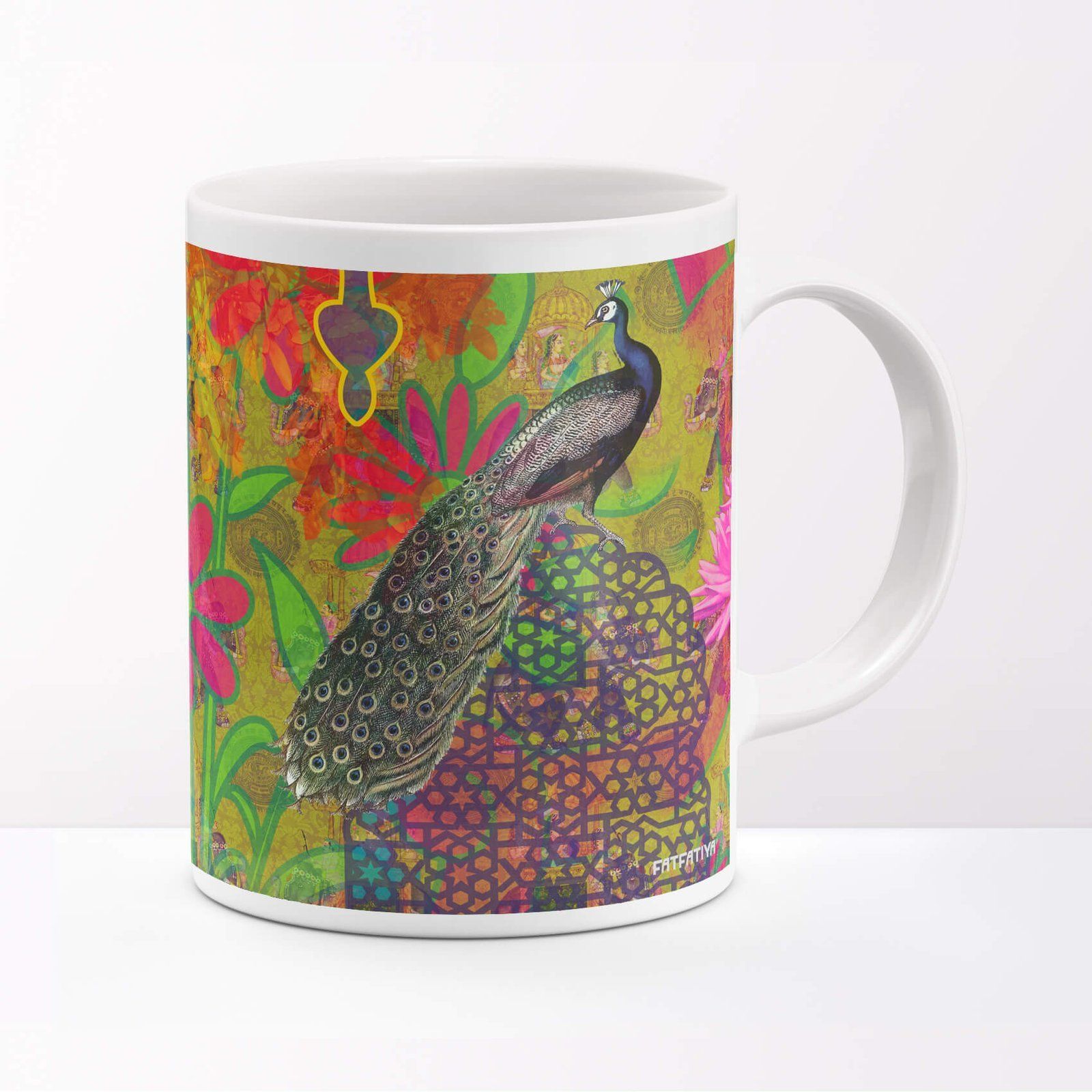 Two Peacock Designer Ceramic Coffee Mug image 2