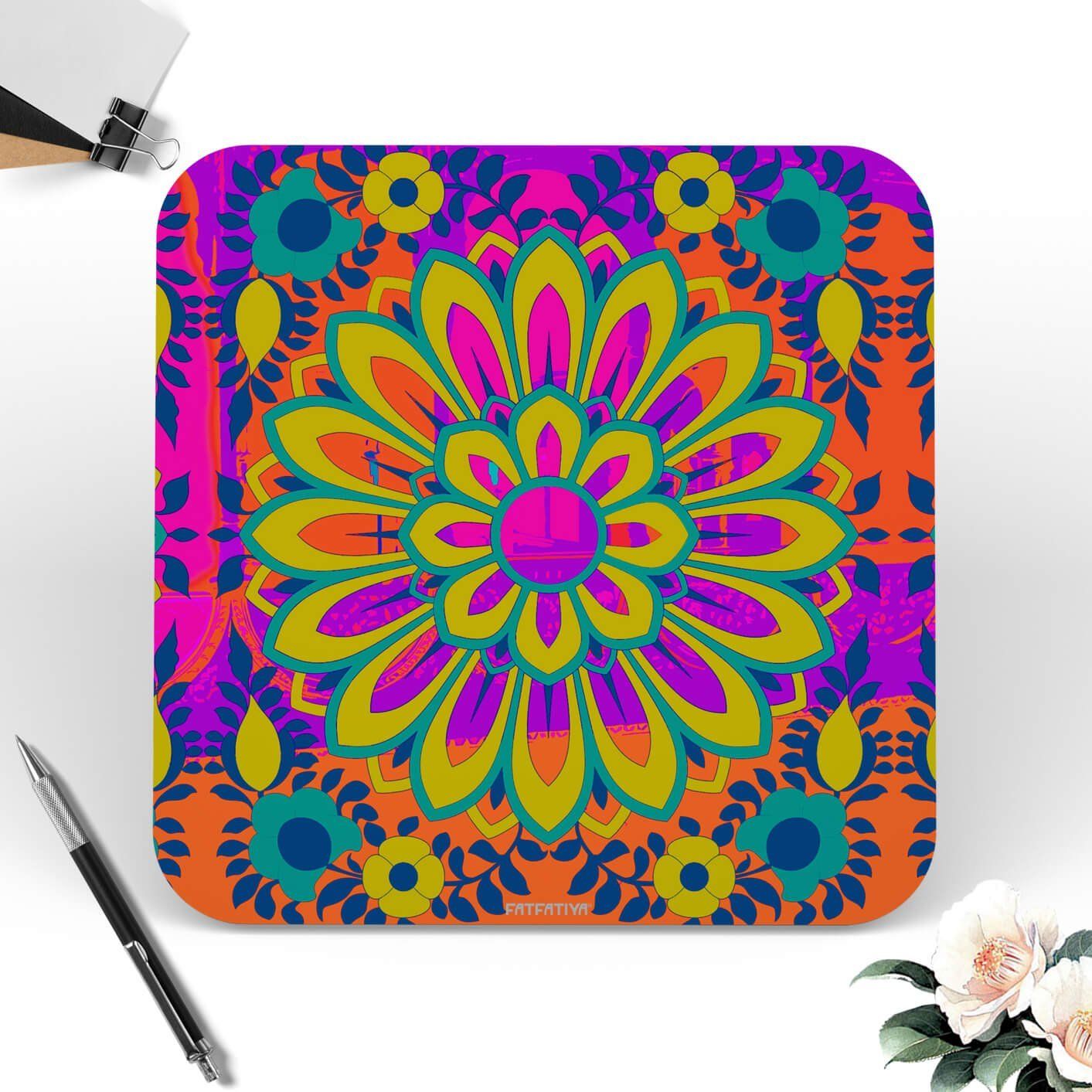 Vibrant Flower Designer Table Coaster Set image 2