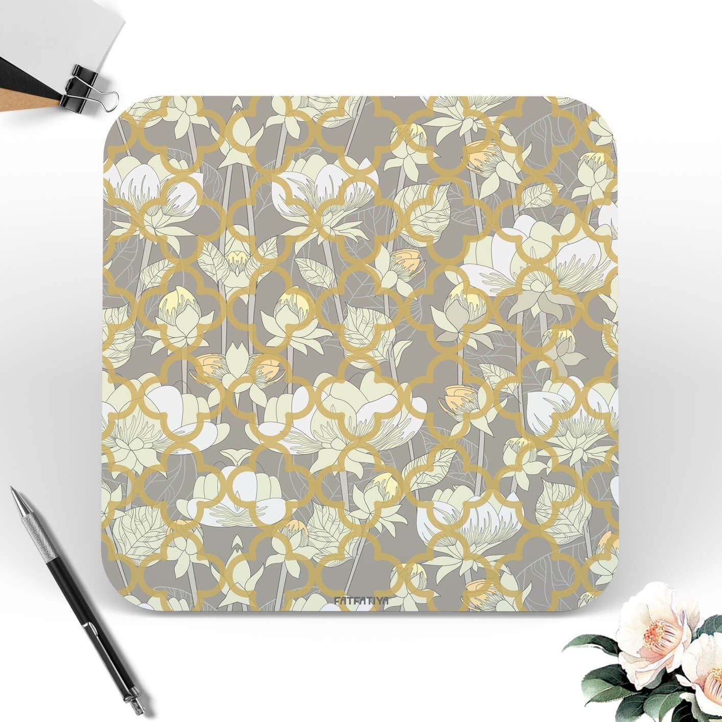 White Lotus Flower Tea Coaster Set image 2
