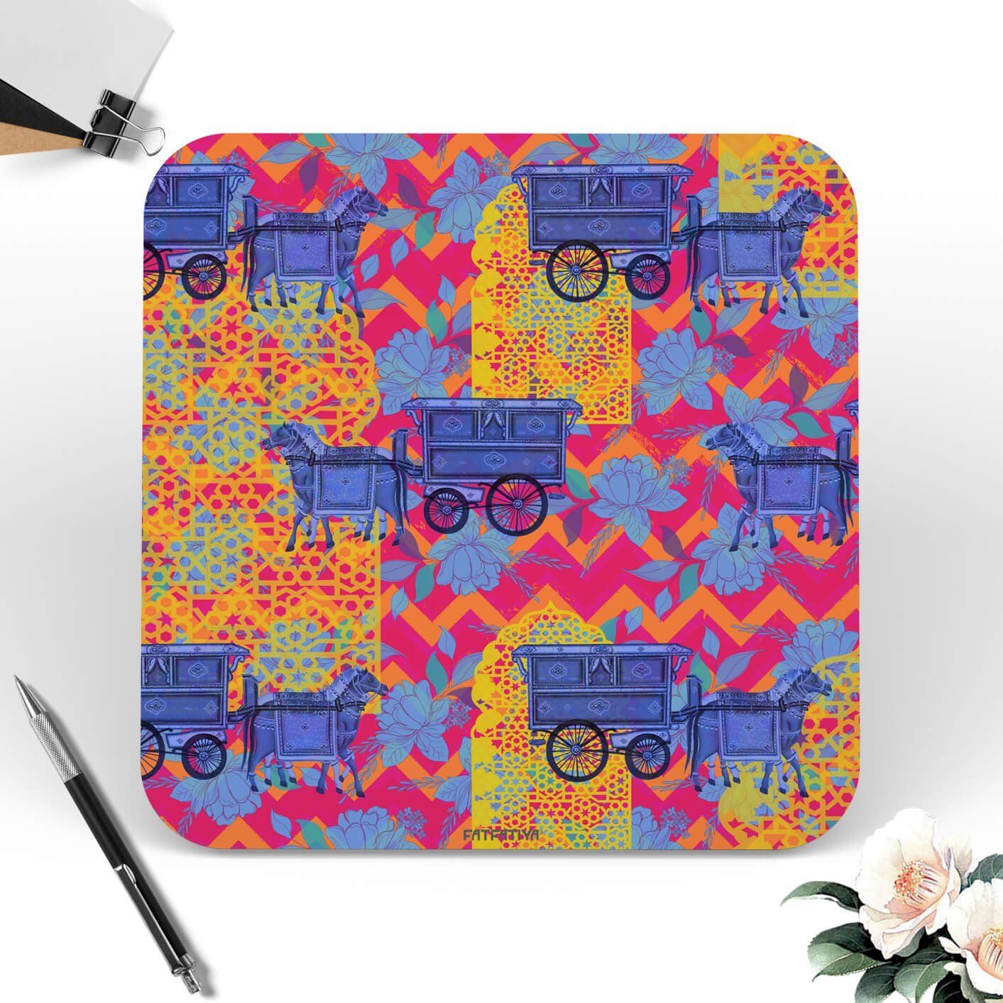 Blue Horse Cart Printed Table Coaster Set image 2