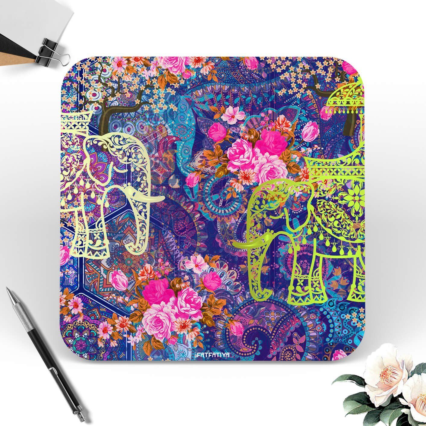 Two Decorated Elephant Designer Printed Coaster Set image 2