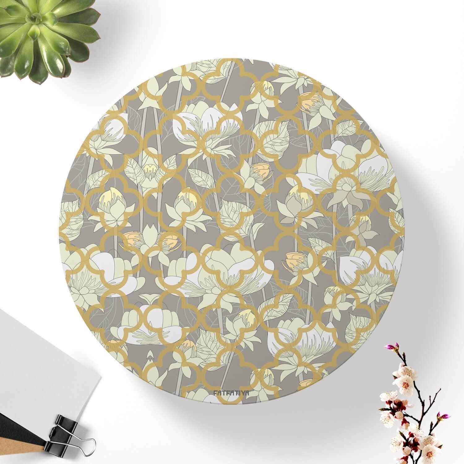 White Lotus Flower Round Coaster Set image 2