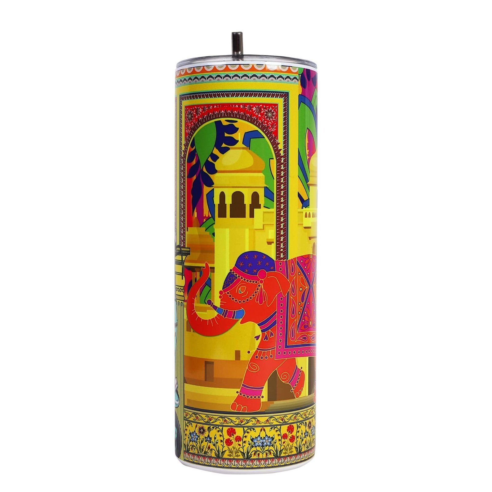 Rickshaw In Shekhawati Tumbler Bottle With Straw image 3