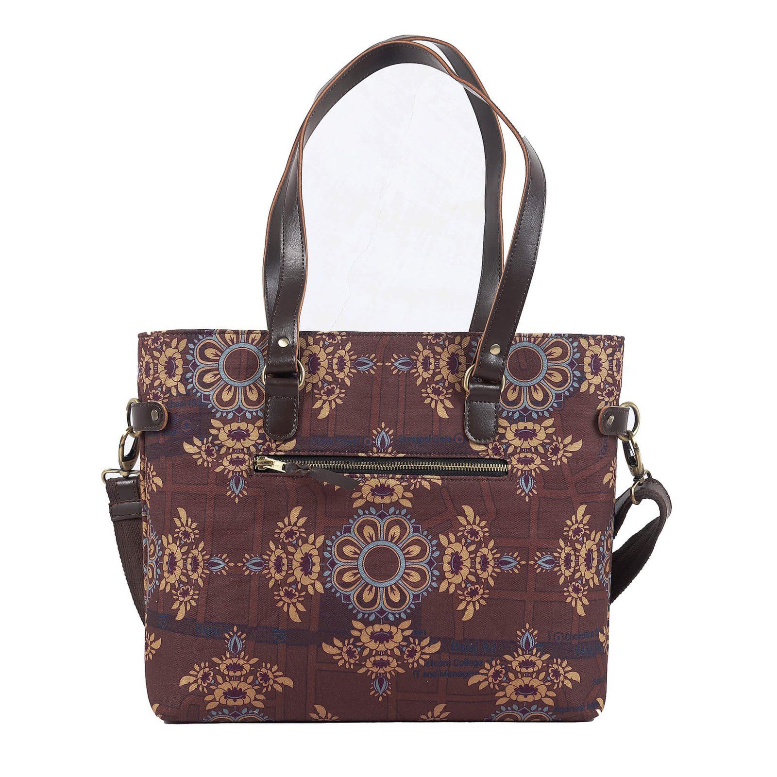 Brown Floral Motif Trendy Bag image 3