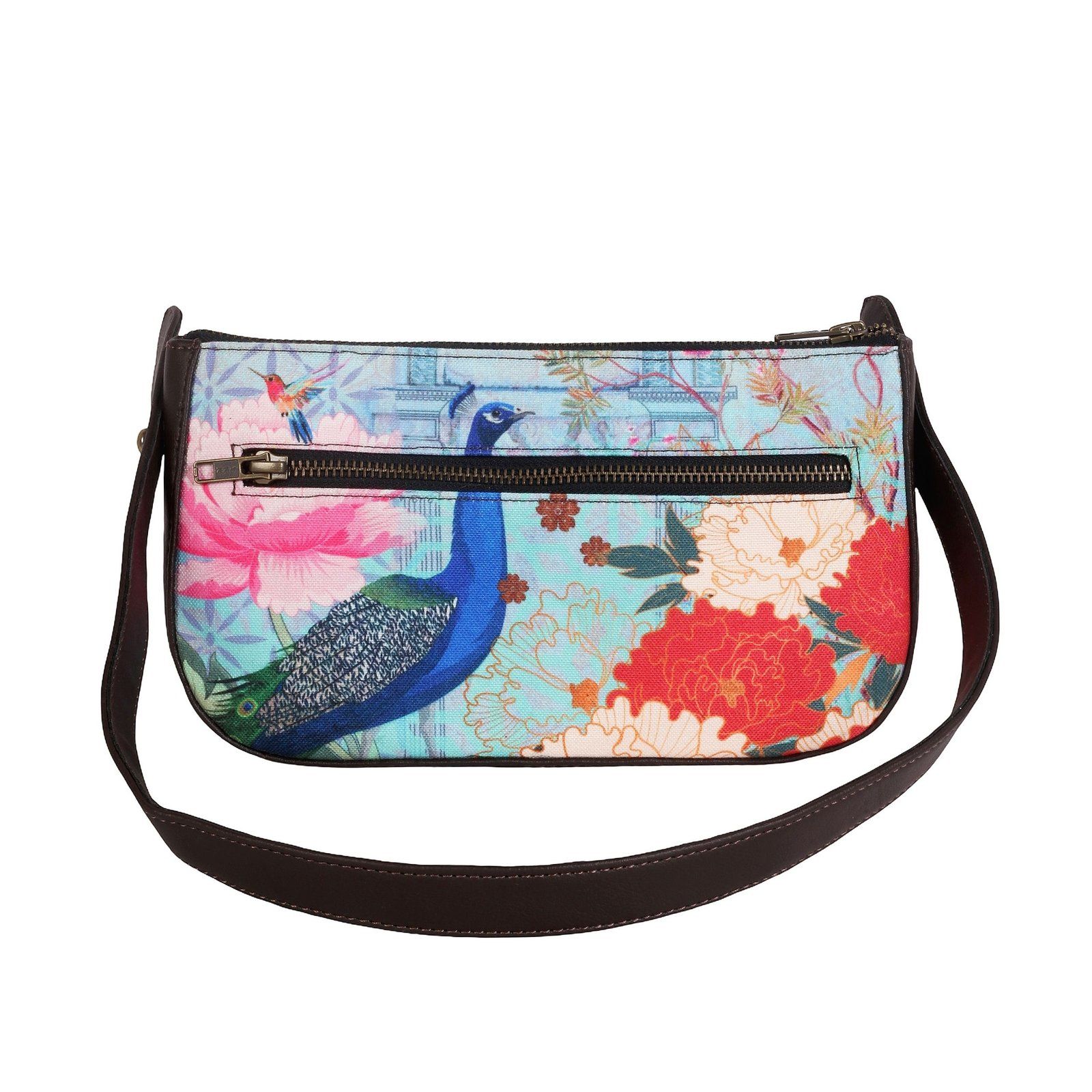 Peacock Floral Baguette Bag For Women image 3