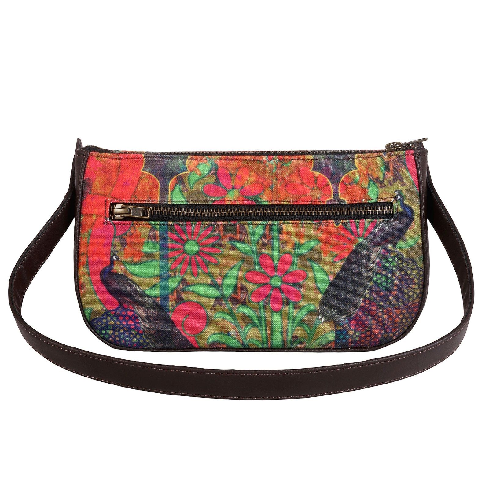 Dual Peacock Artwork Baguette Bag image 3