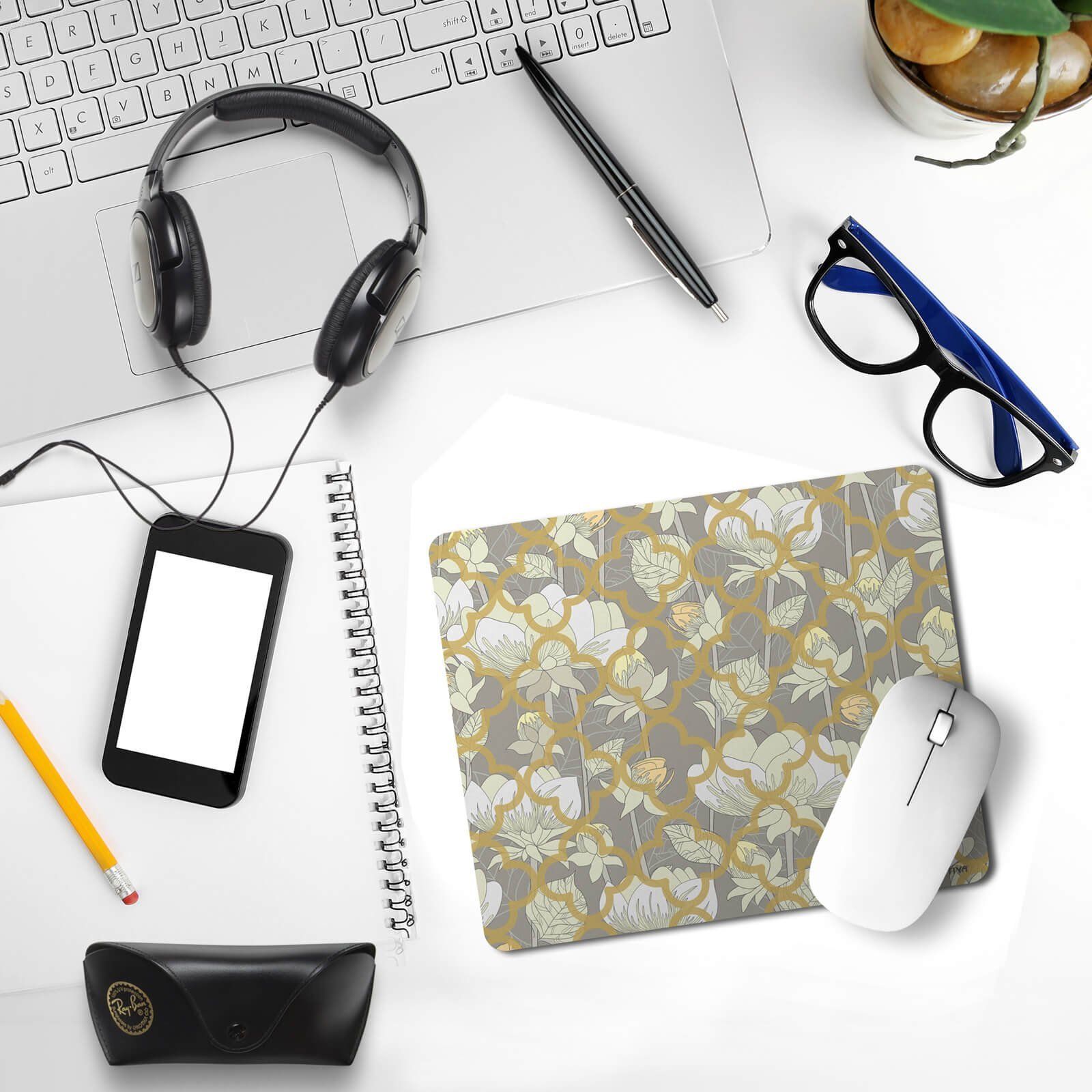 White Lotus Flower Desk Mouse Pad image 3