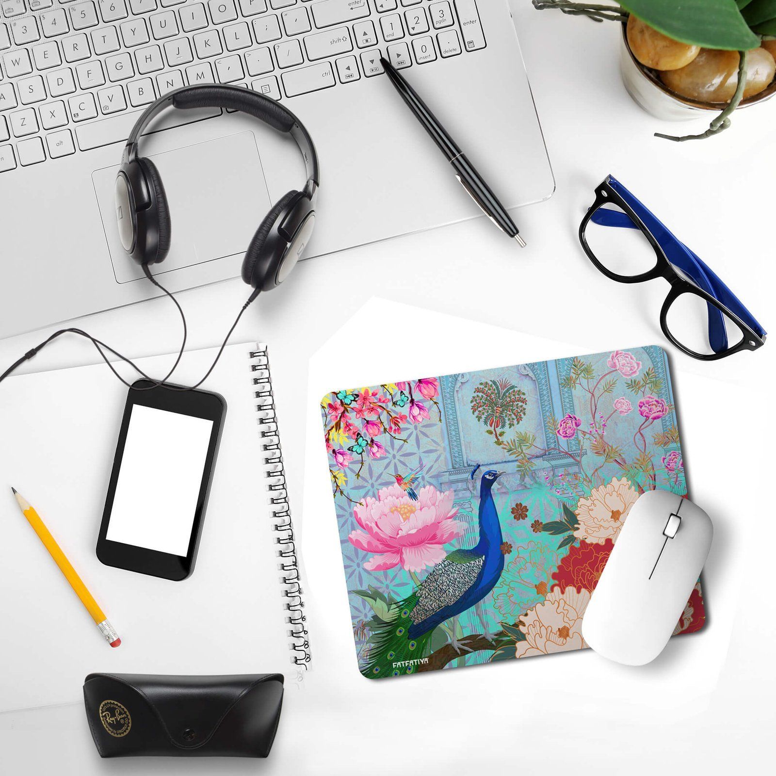 Elegant Peacock And Flower Mouse Pad image 3