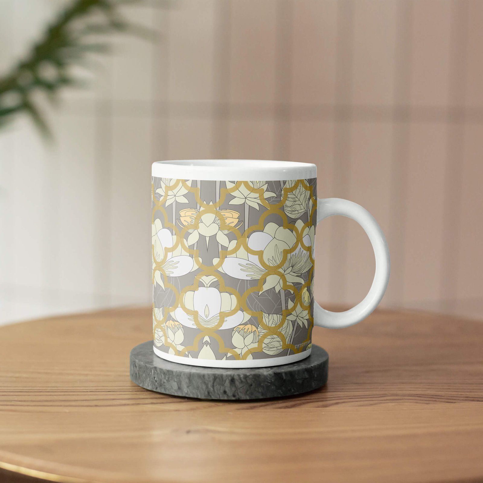 White Lotus Flower Ceramic Mug image 3