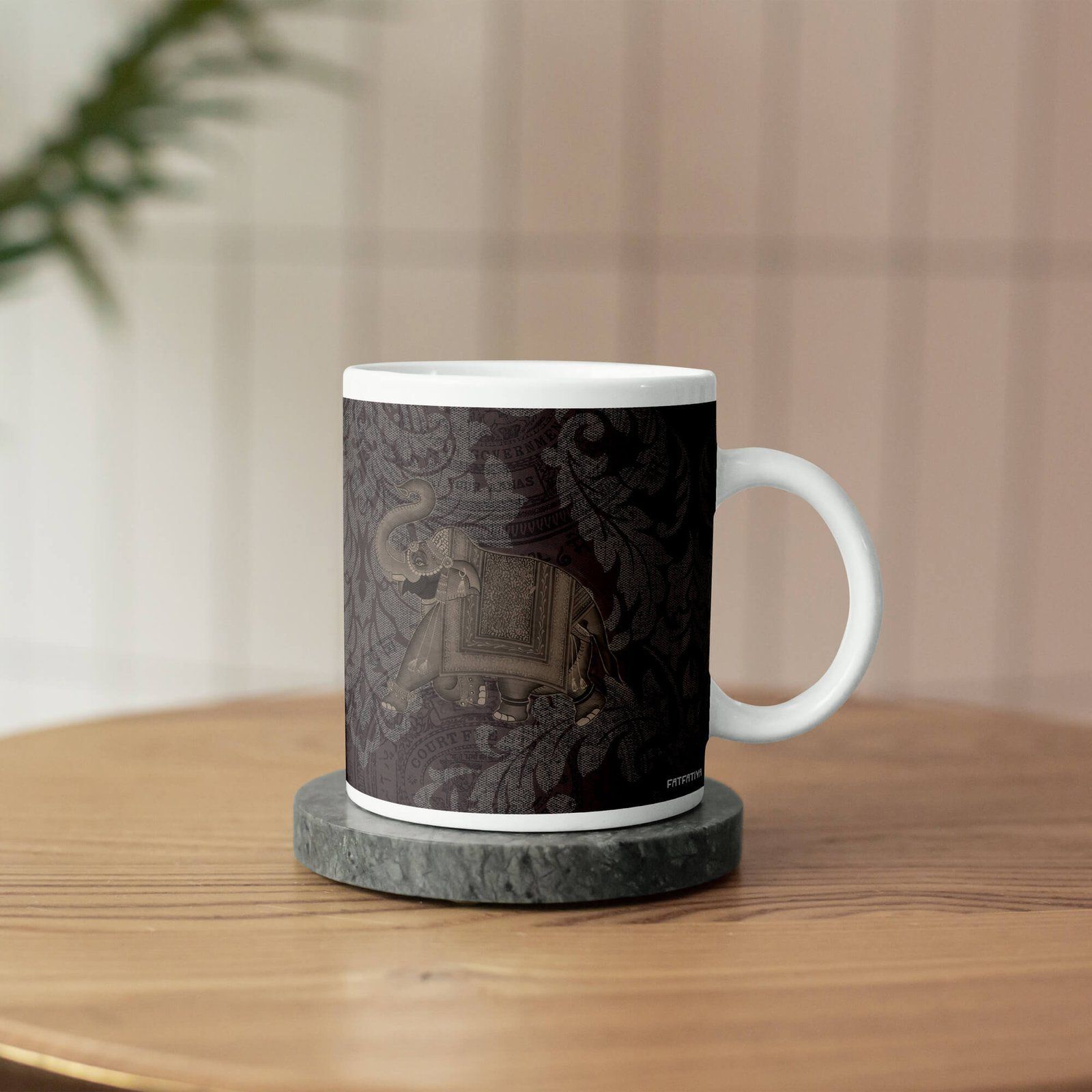 Jaipuri Elephant Brown Coffee Mug image 3