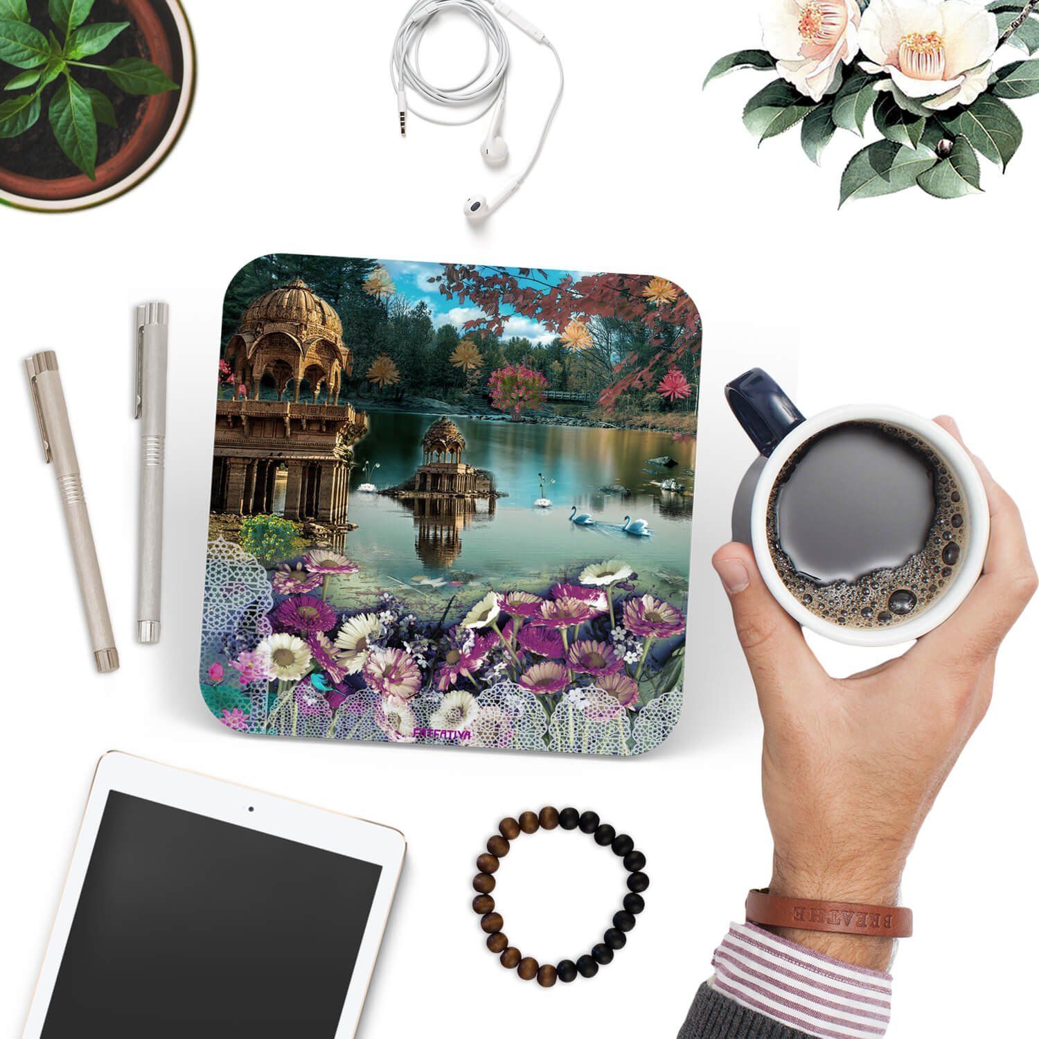 Traditional Rajasthani Lake Scene Table Coasters Set Of 6 image 3