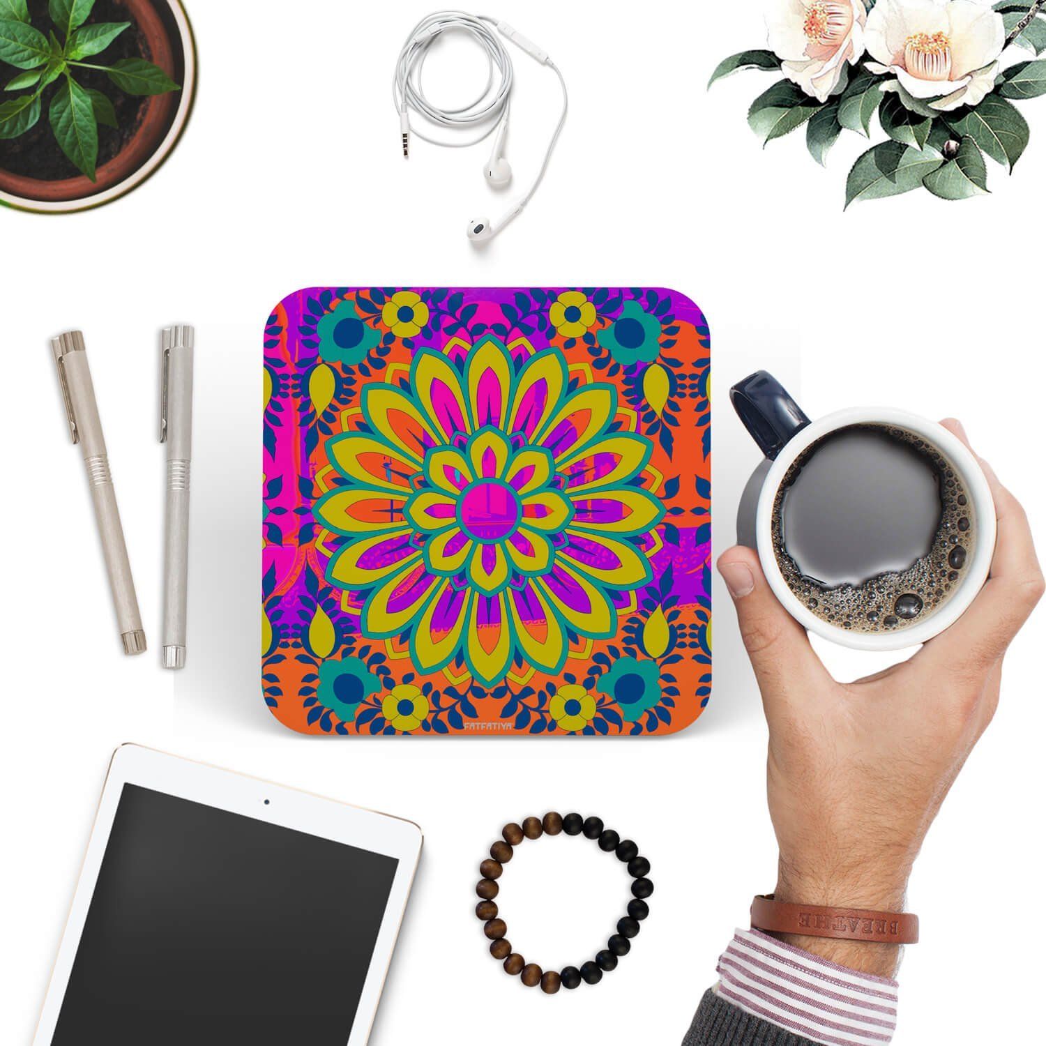 Vibrant Flower Designer Table Coaster Set image 3