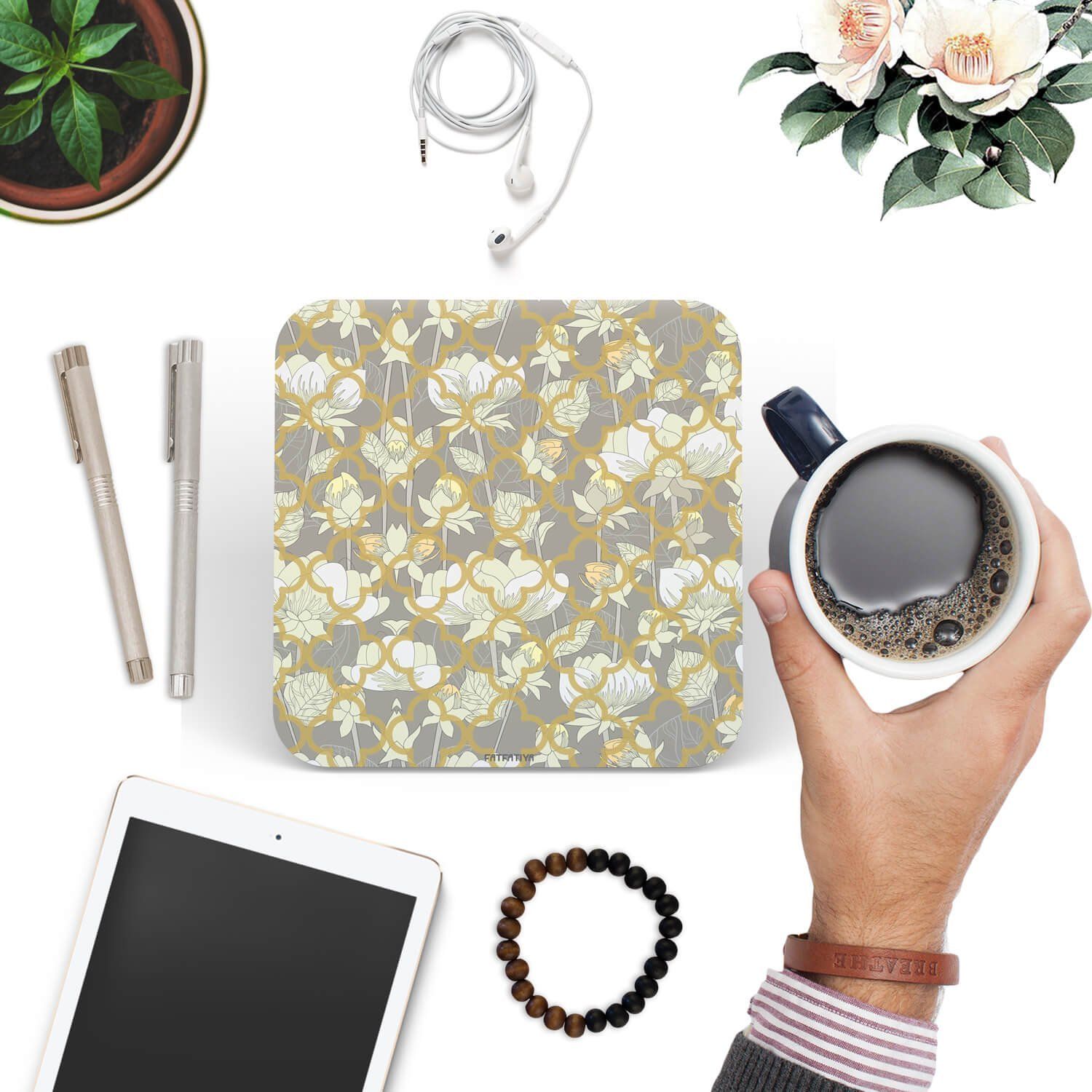 White Lotus Flower Tea Coaster Set image 3