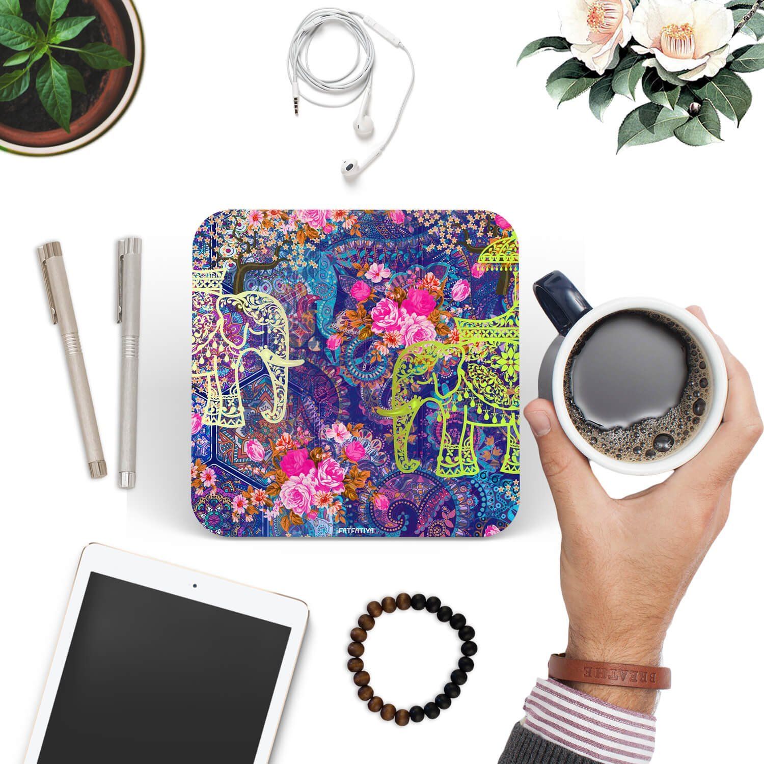 Two Decorated Elephant Designer Printed Coaster Set image 3
