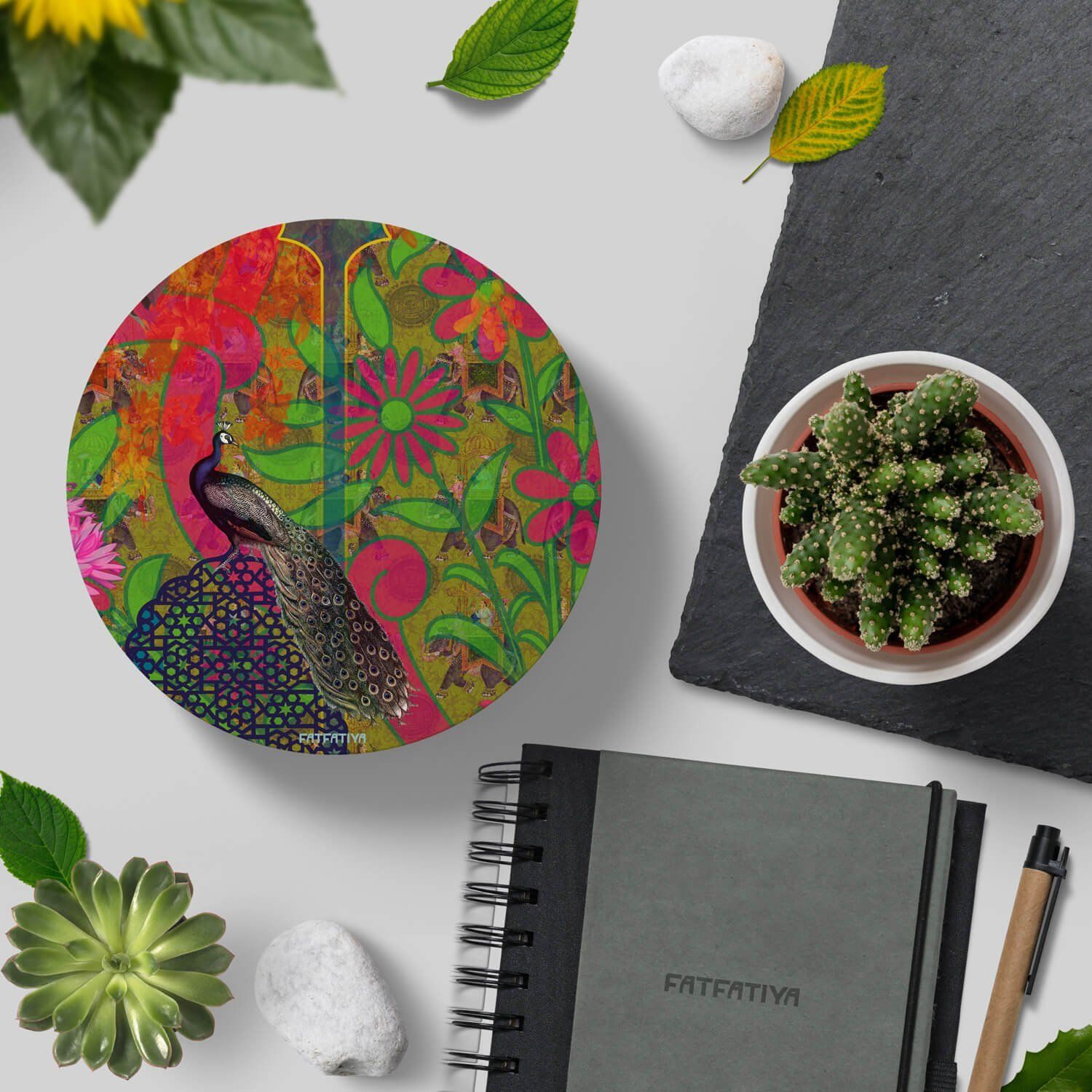 Rajasthani Peacock Round Coaster Set image 3