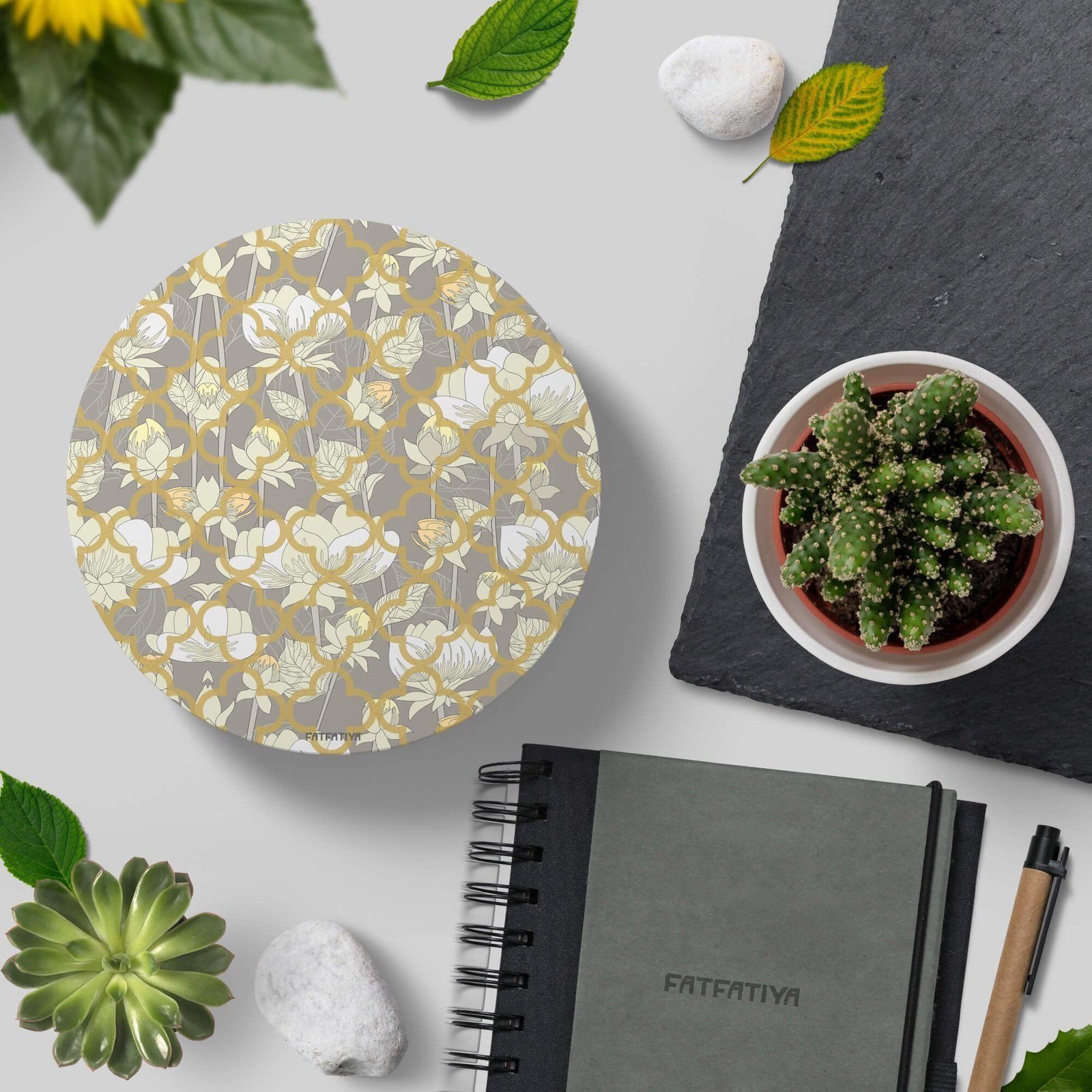 White Lotus Flower Round Coaster Set image 3