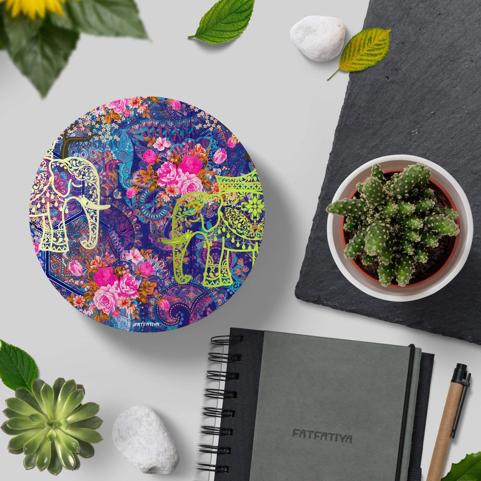 Two Decorated Elephant Round Coaster Set image 3