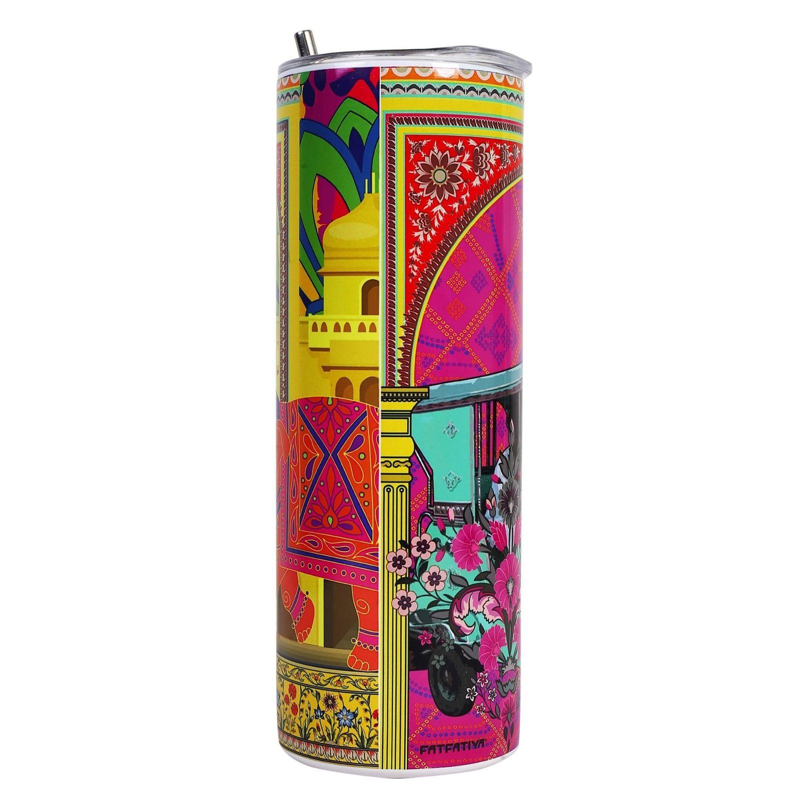 Rickshaw In Shekhawati Tumbler Bottle With Straw image 4