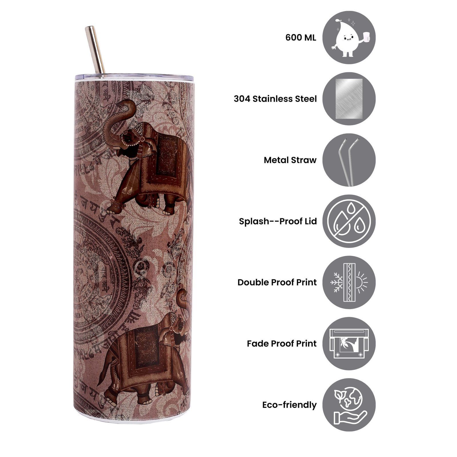 Royal Elephant Procession Stainless Steel Tumbler With Straw image 4