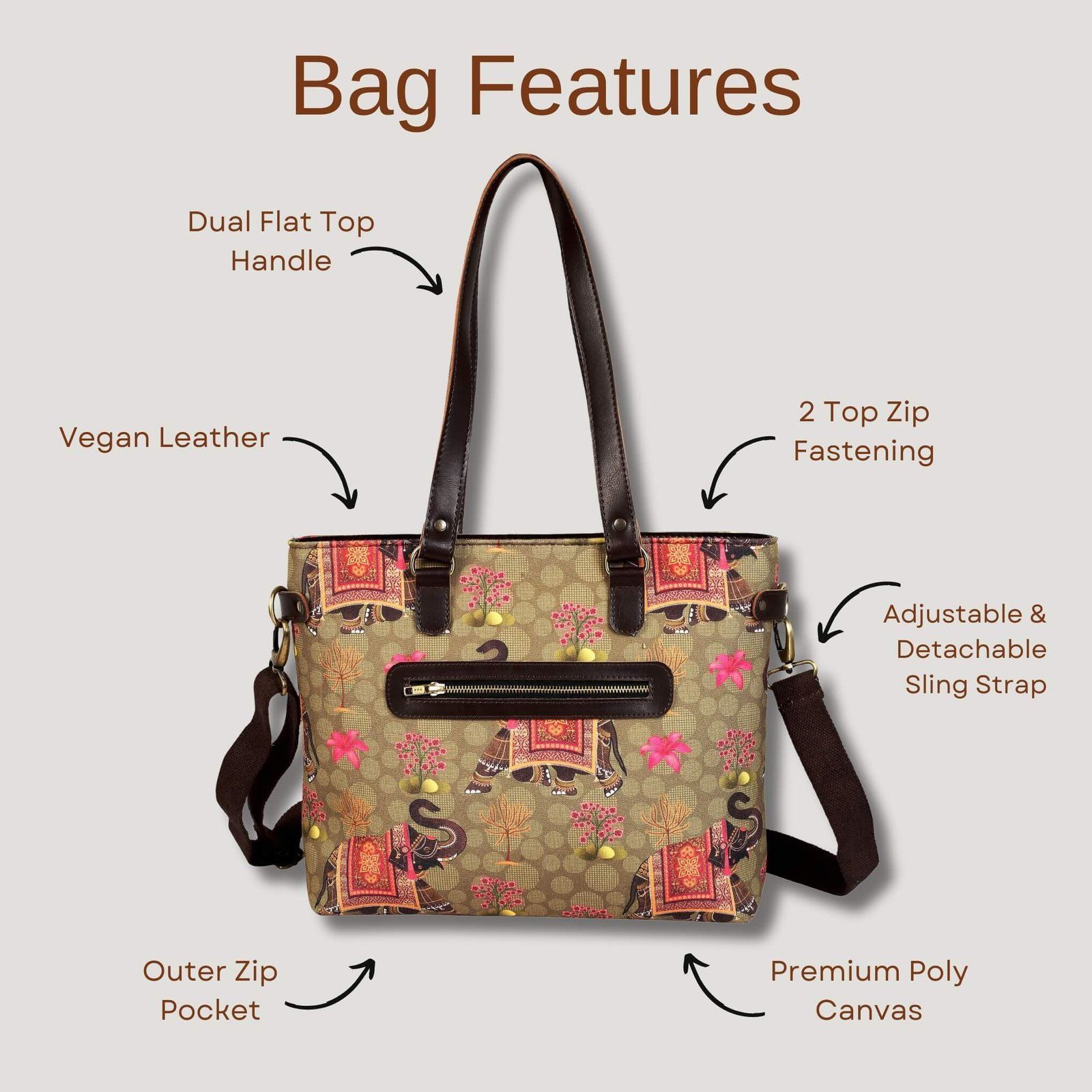 Elephant Design Office Tote Bag For Women image 4